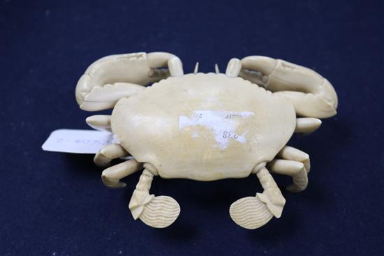 An early 20th century Chinese ivory model of a crab W.14.5cm